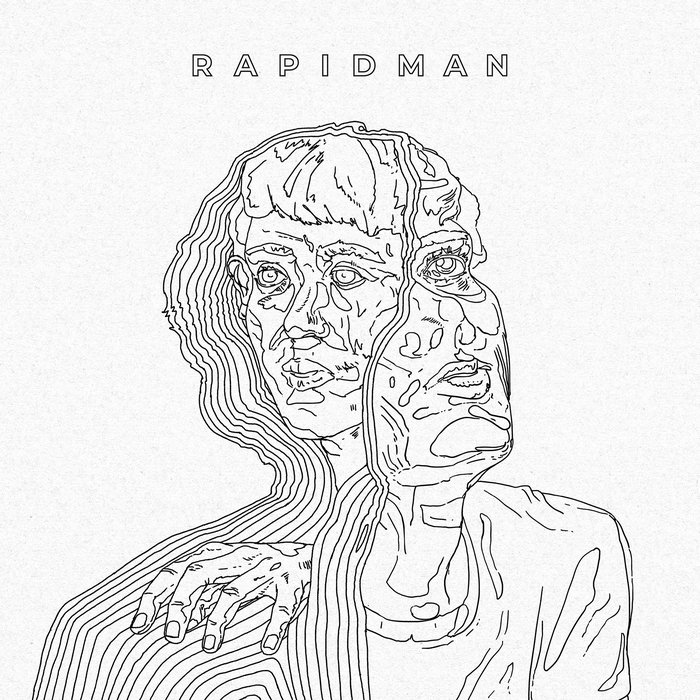 Album cover for Belgian Jazz band portraying a face and a person emerging from that face.